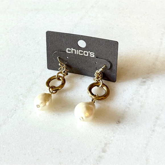 Chico's Gold Earrings Trio NWT Pearls Artisan Black Drops - Picture 4 of 8